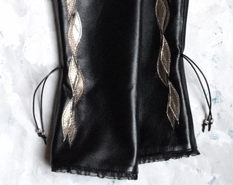 Long arm sleeves, Leather gloves unisex, Extravagant fingerless gloves, Leather arm gauntlet