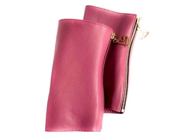 Leather gloves fingerless Pink Arm warmers Short gloves for Women or Men, Different colors available
