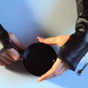 Arm sleeves Black leather fingerless gloves, Goth glove, Long women's cuff, Gift for her image 4