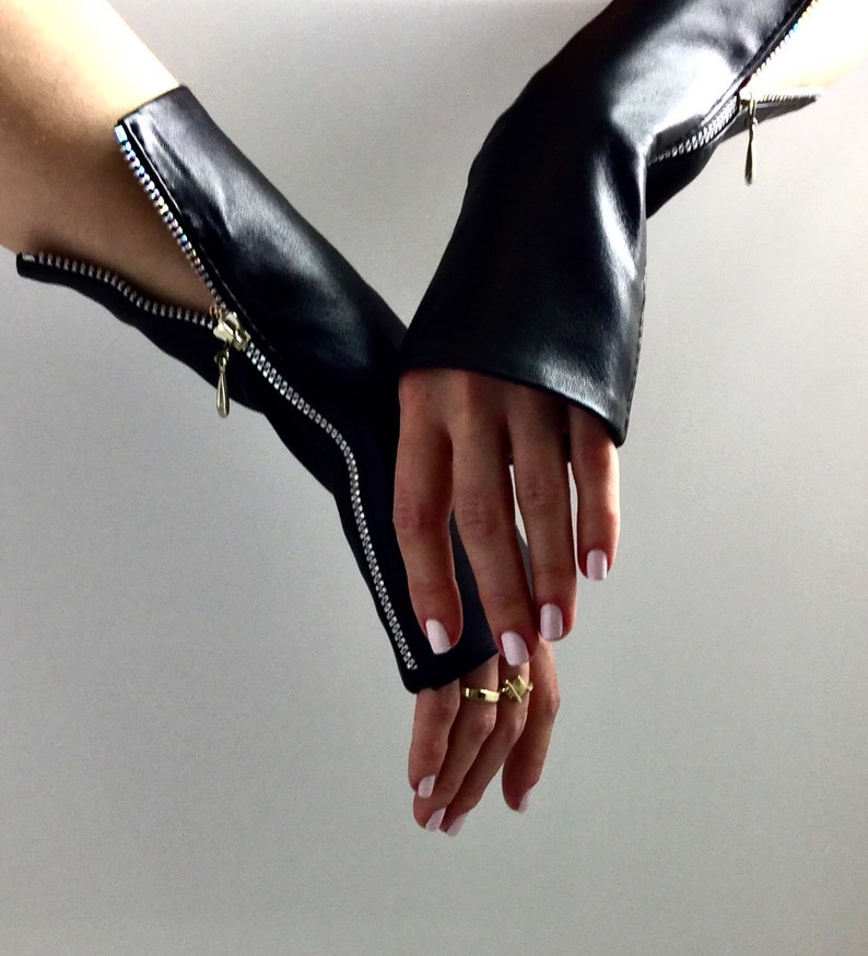 Long Leather cuffs Fingerless gloves unisex Etsy