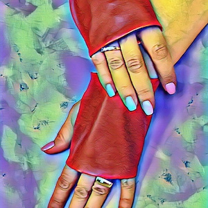 Red leather fingerless gloves for women