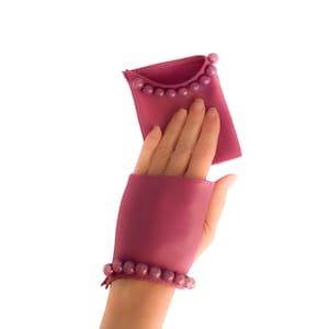 Pearl Beaded Fingerless Leather Gloves: Short Party Gloves