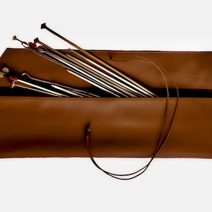 Personalized Leather Knitting Needle Case: Handmade Italian Leather, 16 in