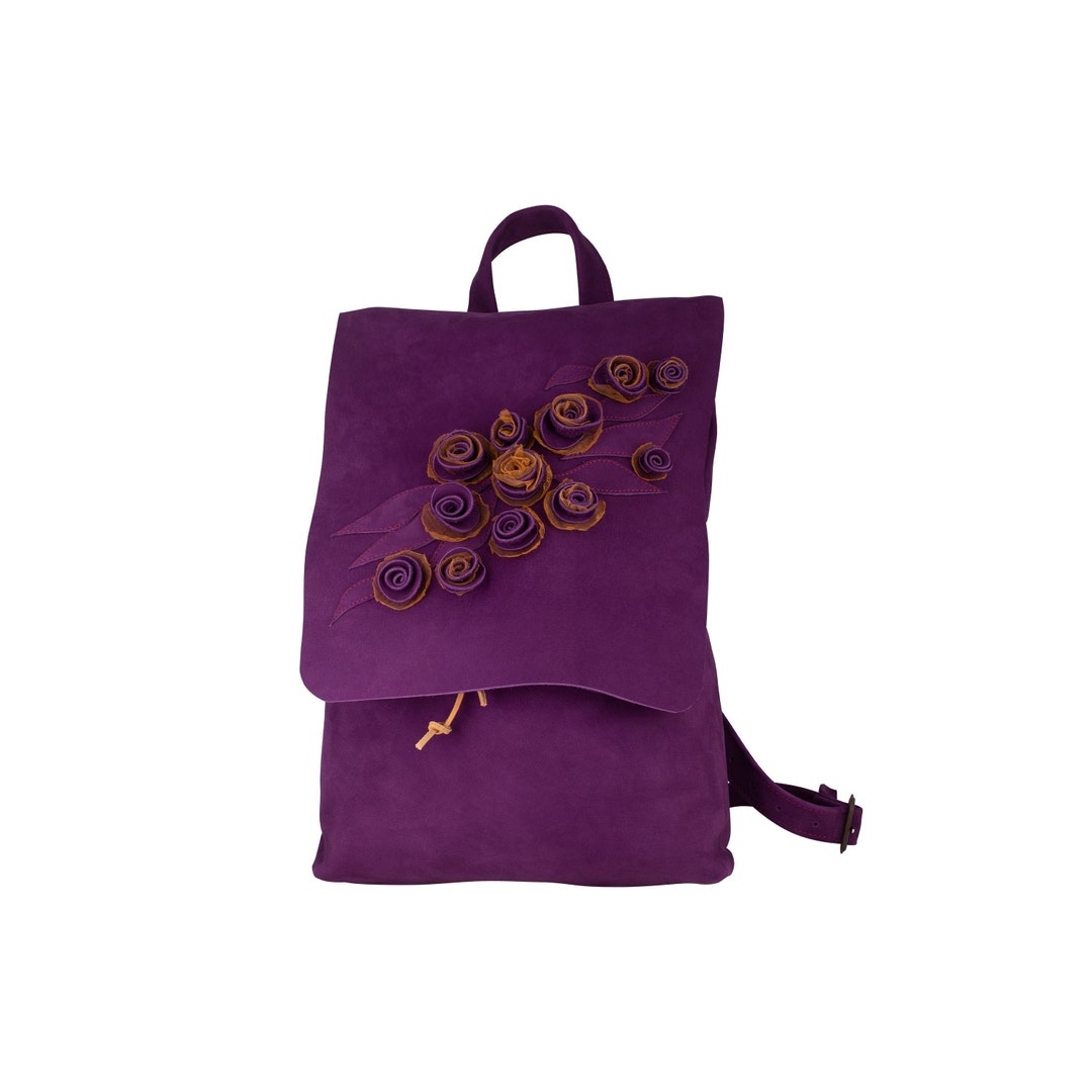 Roses Rucksack Leather Backpack With Roses: Handmade Italian Nubuck Rucksack - Etsy