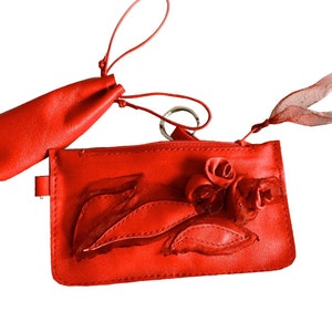 Leather keychain, Key case and Lipstick case with flowers, Holiday Gifts for Women, Christmas Gift Ideas for Her
