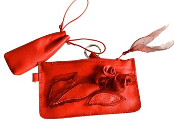 Schlüsselanhänger aus Leder, Schlüsseletui und Lippenstift Etui mit Blumen, Weihnachtsgeschenke für Frauen, Weihnachtsgeschenkideen für Sie