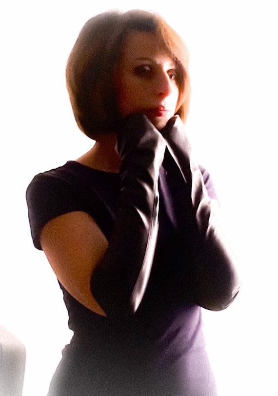 long black leather gloves women's