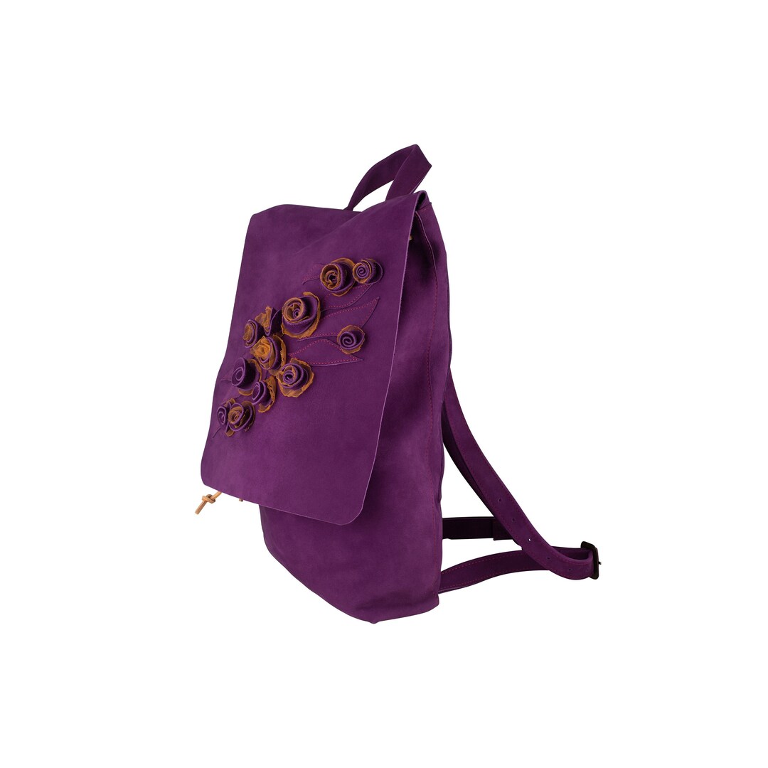 Roses Rucksack Leather Backpack With Roses: Handmade Italian Nubuck Rucksack Gift Set ...
