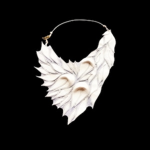White leather Bib necklace, Wedding necklace, Romantic flowers necklace