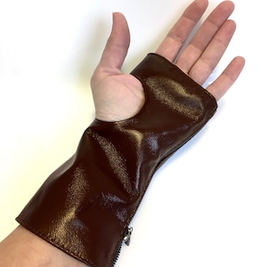 Leather gloves fingerless Gray Arm warmers Short gloves for Women or Men Brown