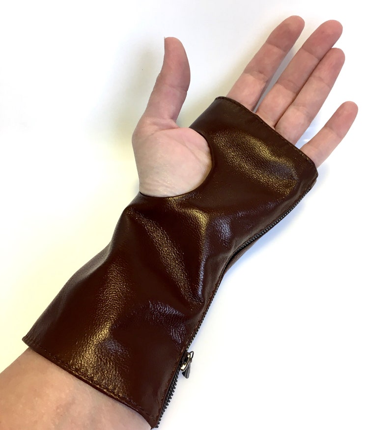 Leather gloves fingerless Gray Arm warmers Short gloves for Women or Men Brown