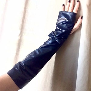 Extra Long leather fingerless gloves Navy Blue Opera Extravagant sexy fashion gloves Mother&#39;s Day Gift Accessories by LoraLeather