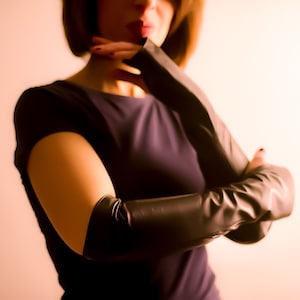 Long Leather Fingerless Gloves: Over Elbow Arm Sleeves