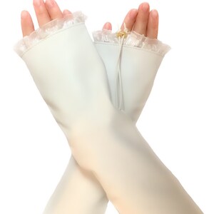 Lange lederen witte handschoenen Vingerloze, chique bruidbruilofthandschoenen, bruidshandschoenen afbeelding 2