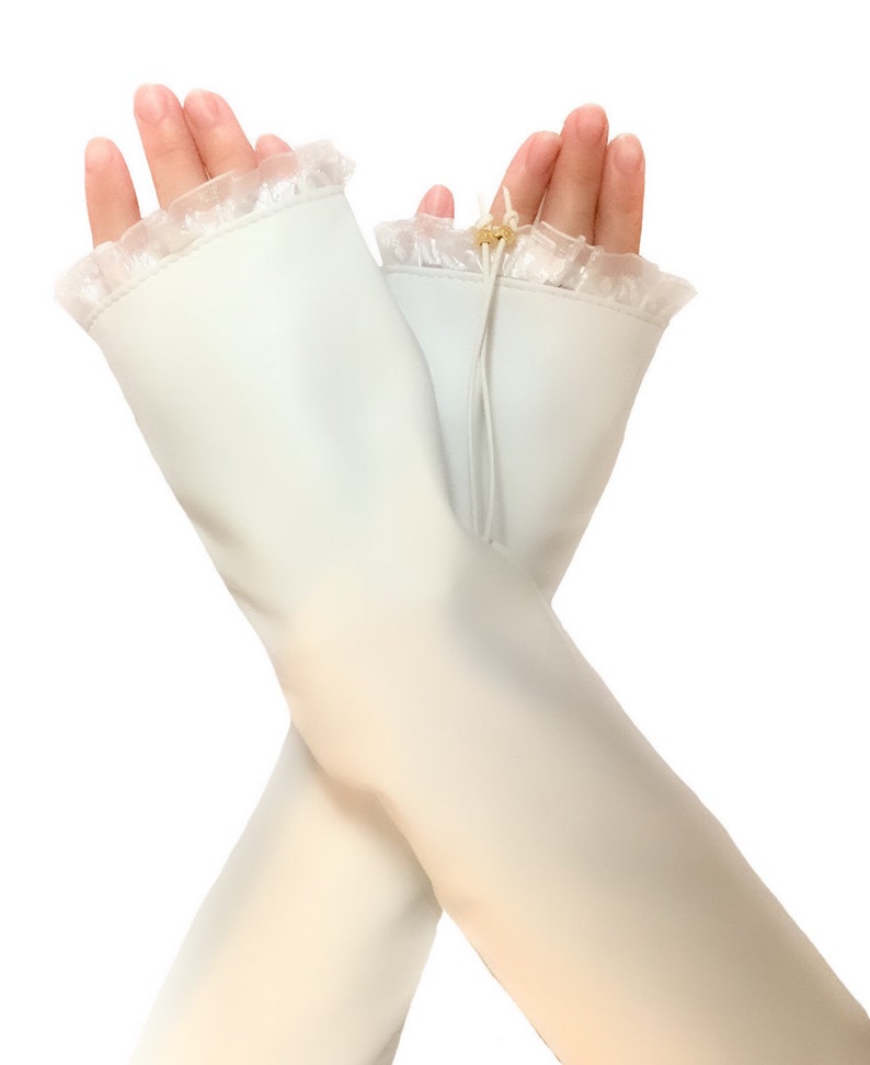 Lange lederen witte handschoenen Vingerloze, chique bruidbruilofthandschoenen, bruidshandschoenen afbeelding 2