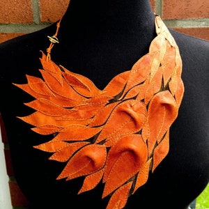 Burnt orange Statement Leather Bib Necklace Long Fashion Collier Sommer Orange Women&#39;s Jewelry Bohemian Mother&#39;s Girlfriends Gift