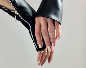 Long Leather cuffs Fingerless gloves Unisex Custom gift