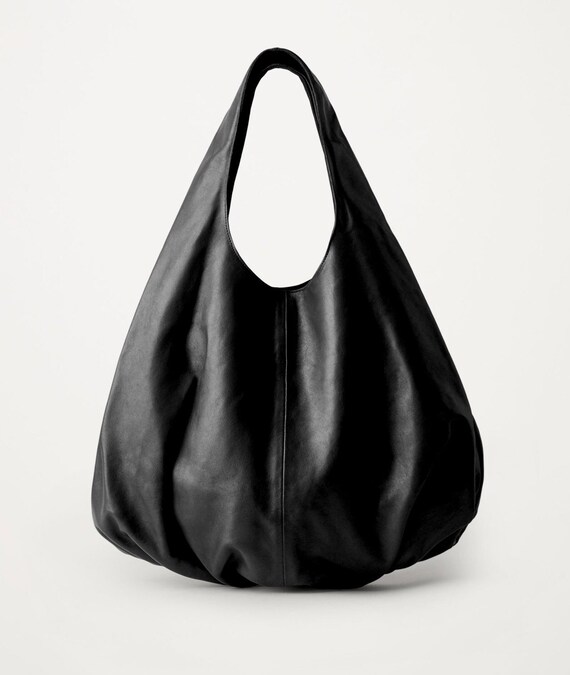 Bolso grande de cuero hobo negro Bolso de cuero recogido para Etsy España Bolso grande de cuero hobo negro Bolso de cuero recogido para Etsy España