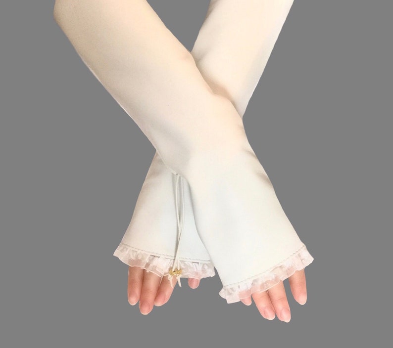 Lange lederen witte handschoenen Vingerloze, chique bruidbruilofthandschoenen, bruidshandschoenen afbeelding 4