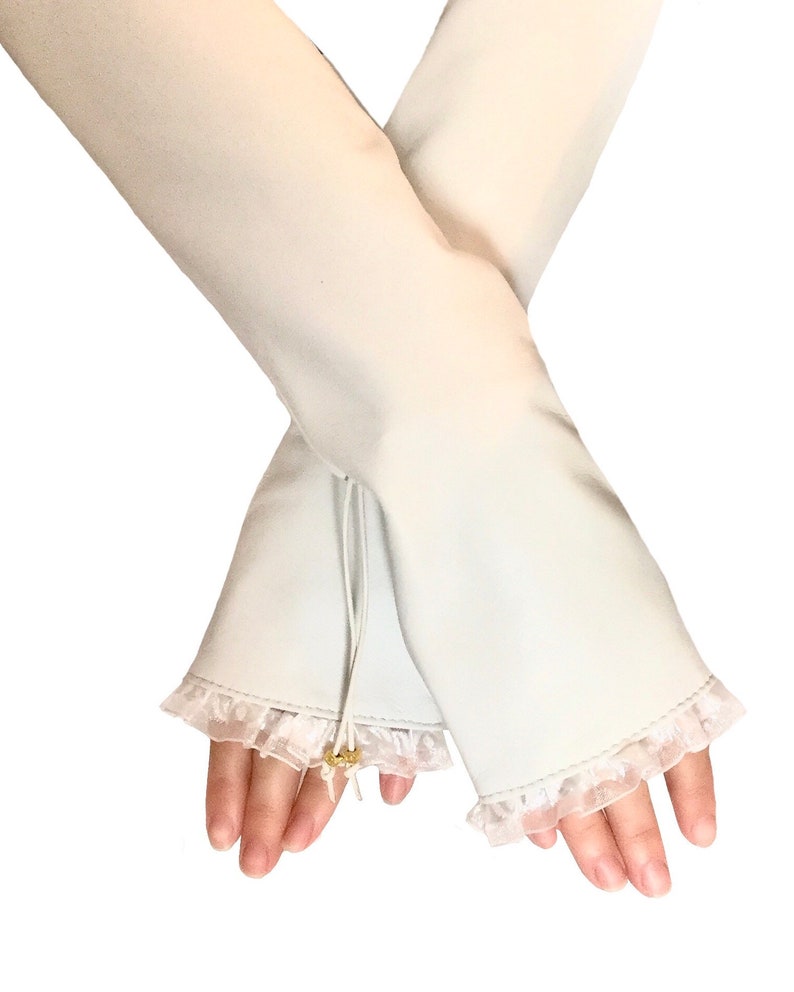 Lange lederen witte handschoenen Vingerloze, chique bruidbruilofthandschoenen, bruidshandschoenen afbeelding 9