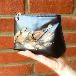 Floral Leather Cosmetic Bag: Handmade Italian Leather Makeup Organizer