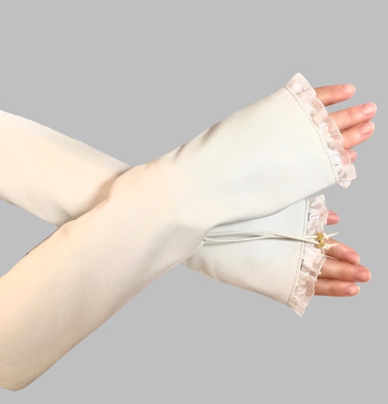 Lange lederen witte handschoenen Vingerloze, chique bruidbruilofthandschoenen, bruidshandschoenen afbeelding 7