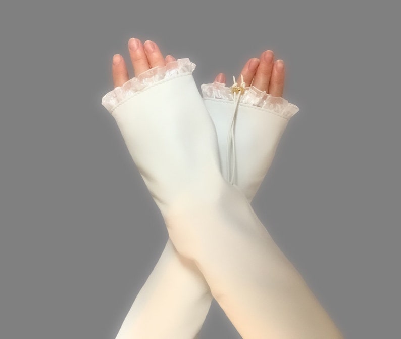 Lange lederen witte handschoenen Vingerloze, chique bruidbruilofthandschoenen, bruidshandschoenen afbeelding 8
