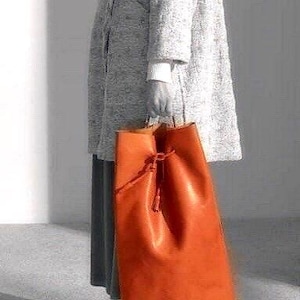 Large Cognac Leather Tote Bag: Italian Nappa, Handmade