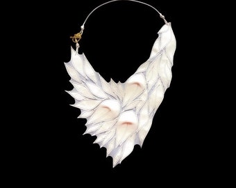 Handmade White Leather Bib Necklace, Statement Wedding Jewelry
