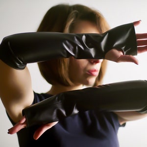 Long Fingerless Leather Gloves: Unisex Italian Leather Arm Sleeves