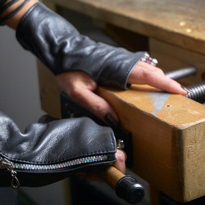 Leather Fingerless Gloves Gray and other color Short Gloves for Women and Men