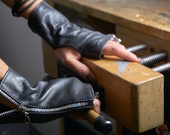 Leren handschoenen zonder vingers Grijze armwarmers Korte handschoenen voor dames of heren