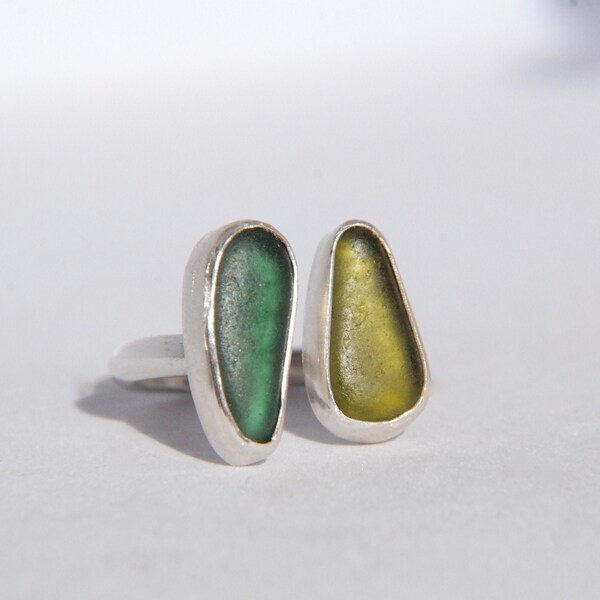 Double Sea Glass Silver ring