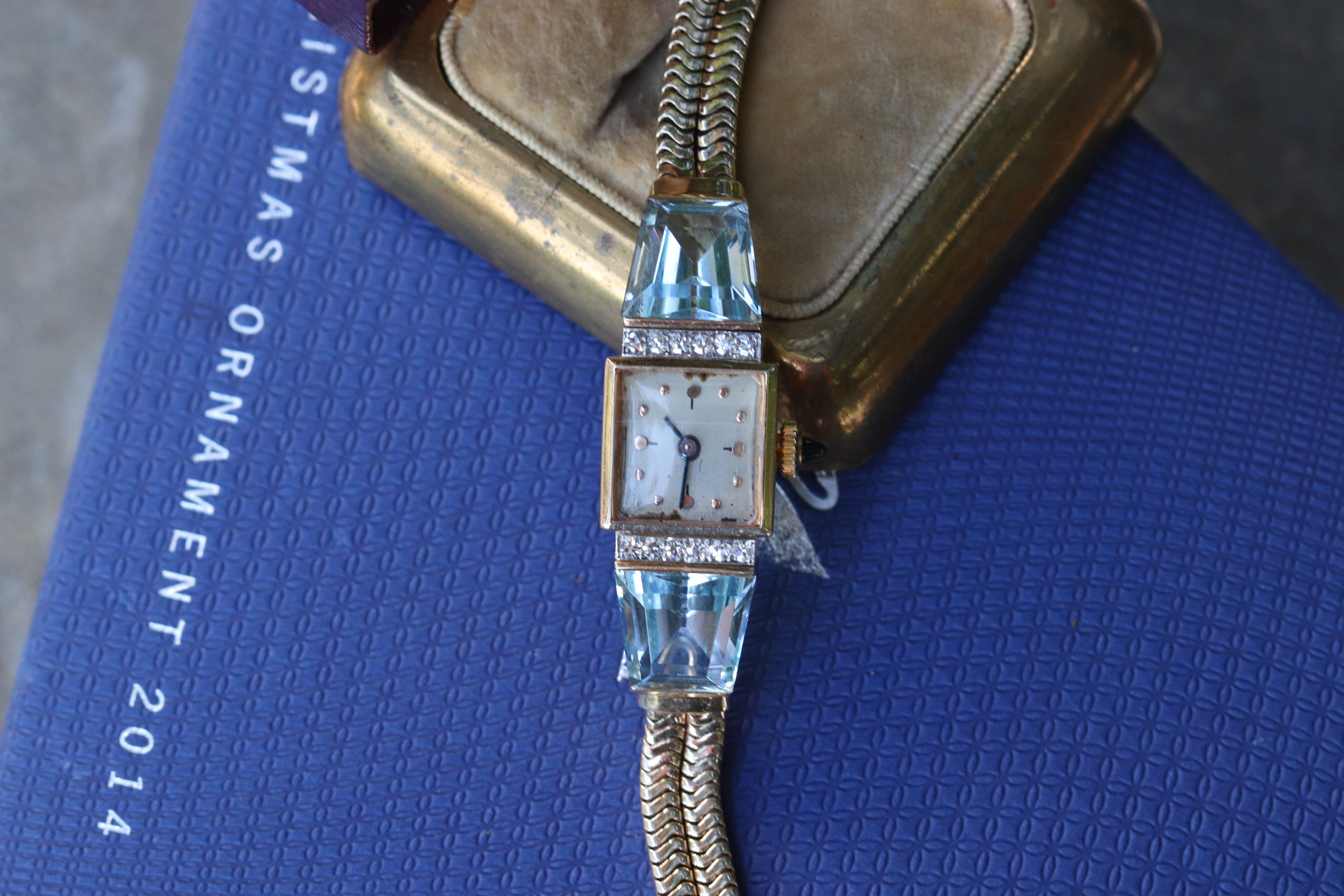 Classic Aquamarine Crystal Elegant Gold Watch
