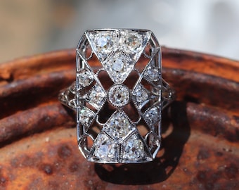 Approx 2ctw Art deco diamond filigree ring set in 14k white gold