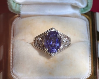 14k white gold tanzanite basket weave ring size 6 sizable