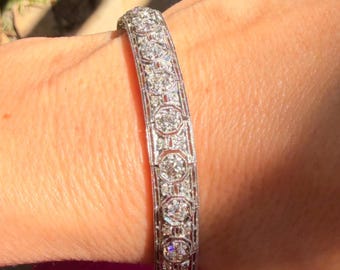 Art deco old European cut diamond tennis bracelet in platinum