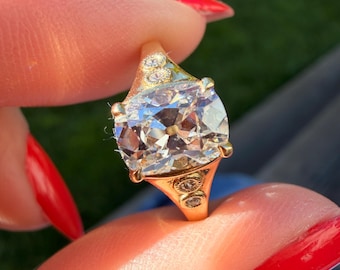 yellow gold old mine cut cushion diamond engagement ring