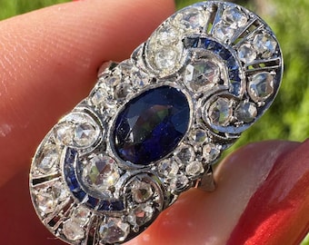 belle epoque sapphire and rose cut diamond cocktail ring
