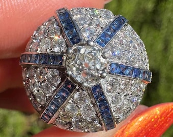 Old European cut diamond and sapphire ring