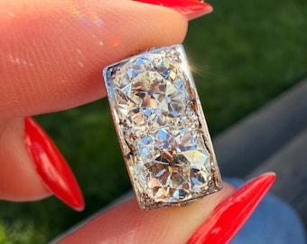 Art deco Old mine cut diamond toi et moi ring in platinum