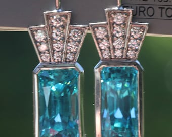 14k grey gold blue zircon and diamond earrings Bridgerton