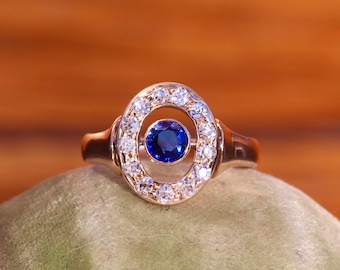 14k old cut diamond halo and synthetic sapphire ring size 7 sizable