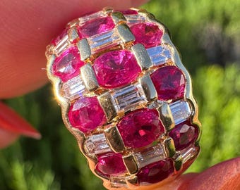 Natural ruby and Emerald cut diamond ring