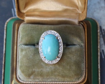 Natural turquoise and .52 ctw diamond ring set in 18k gold size 5.75 (sizable)