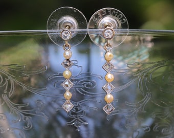 Pearl, rose cut diamonds and old European cut diamond earrings set in 14k gold