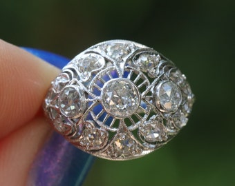 14k Edwardian old cut diamond filigree dome ring 1.4 ctw size 6 (sizable)