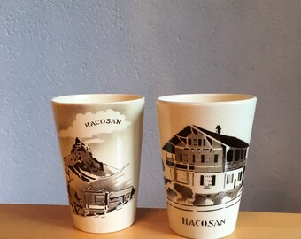 Hacosan Stoneware Cups Early 20th Century Swiss Cups Tumblers Matterhorn Chalet Alps