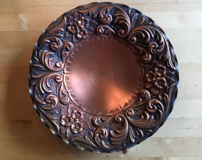 Copper Wall Art Fruit Bowl Ornate Footed Copper Bowl Wall Plate Flower Relief