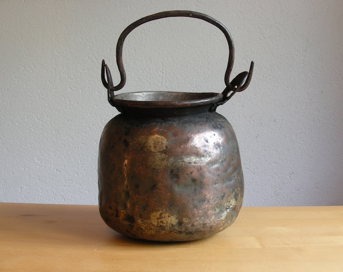 Vintage, copper pot or planter, eclectic decor, Indie, Boho, Rustic, grounded. Organic